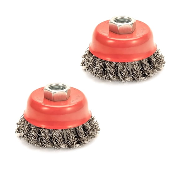 ABOURT Knotted Wire Cup Brush for Angle Grinders, 5/8 Inch 11 UNC Threaded Arbor, 0.02 Inch Carbon Steel Wire, Rust Removal, 2 Pack