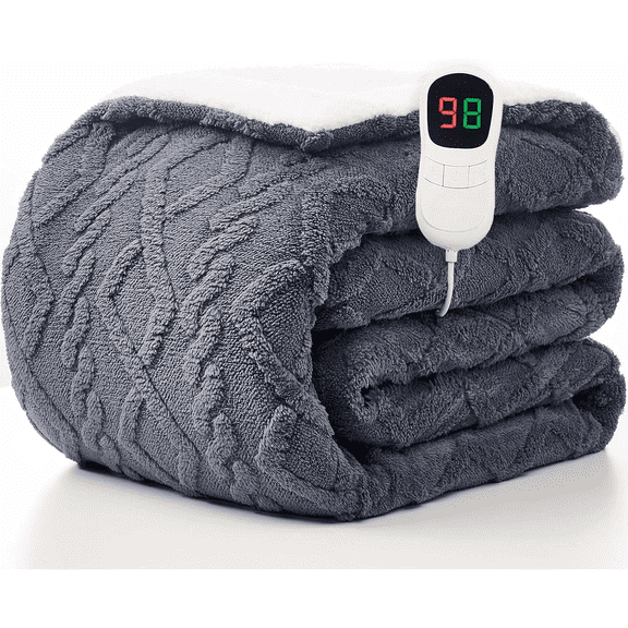 Heated Electric Blanket Full Size-72"x84" Heating Blanket with 10 Heating Levels & 5 Time Settings Over-Heat Protection，Winter Warmer for Adults with ETL Certification（Grey）