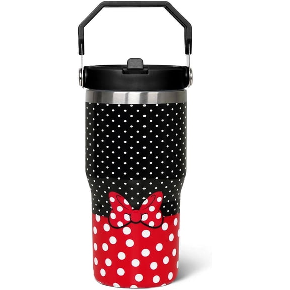 Cartoon Mouse Tumbler 20 Oz With Flip Straw Stainless Steel Insulated with Top Handle Red Bowknot Travel Coffee Mug - Birthday,Christmas Gift, 40oz