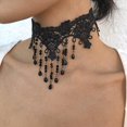 thumbnail image 1 of Gargantilla de encaje negro, collares de borlas con cuentas, gargantilla gótica de flores huecas, accesorios de joyería para mujeres y niñas ER, 1 of 5