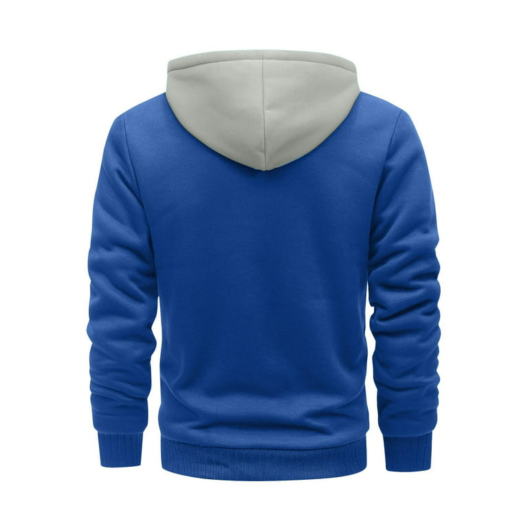 Blue Zip Up Hoodie Men'S And Winter Loose Casual Fleece Thickened Hooded  Sweatshirt Jacket 
