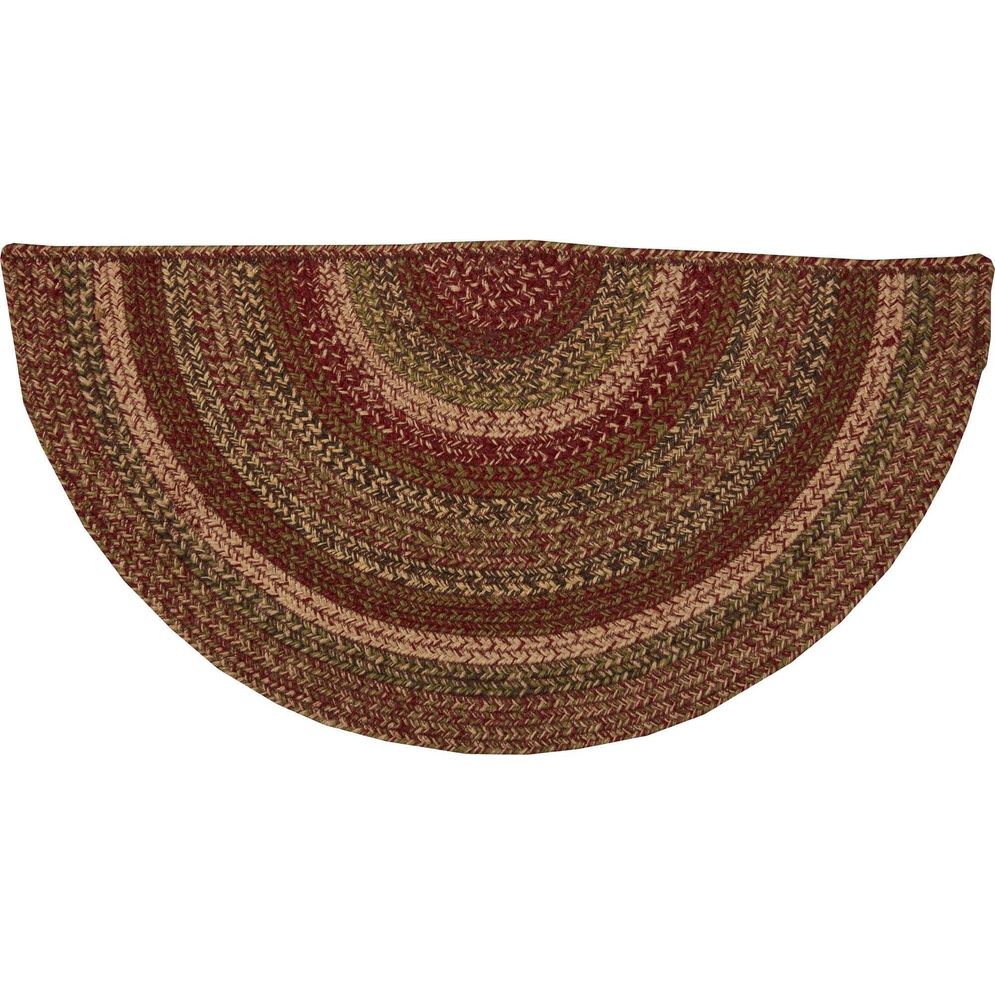 VHC Brands Cider Mill Primitive Jute Red Striped Rug Half Circle Decor 16.5"x33"