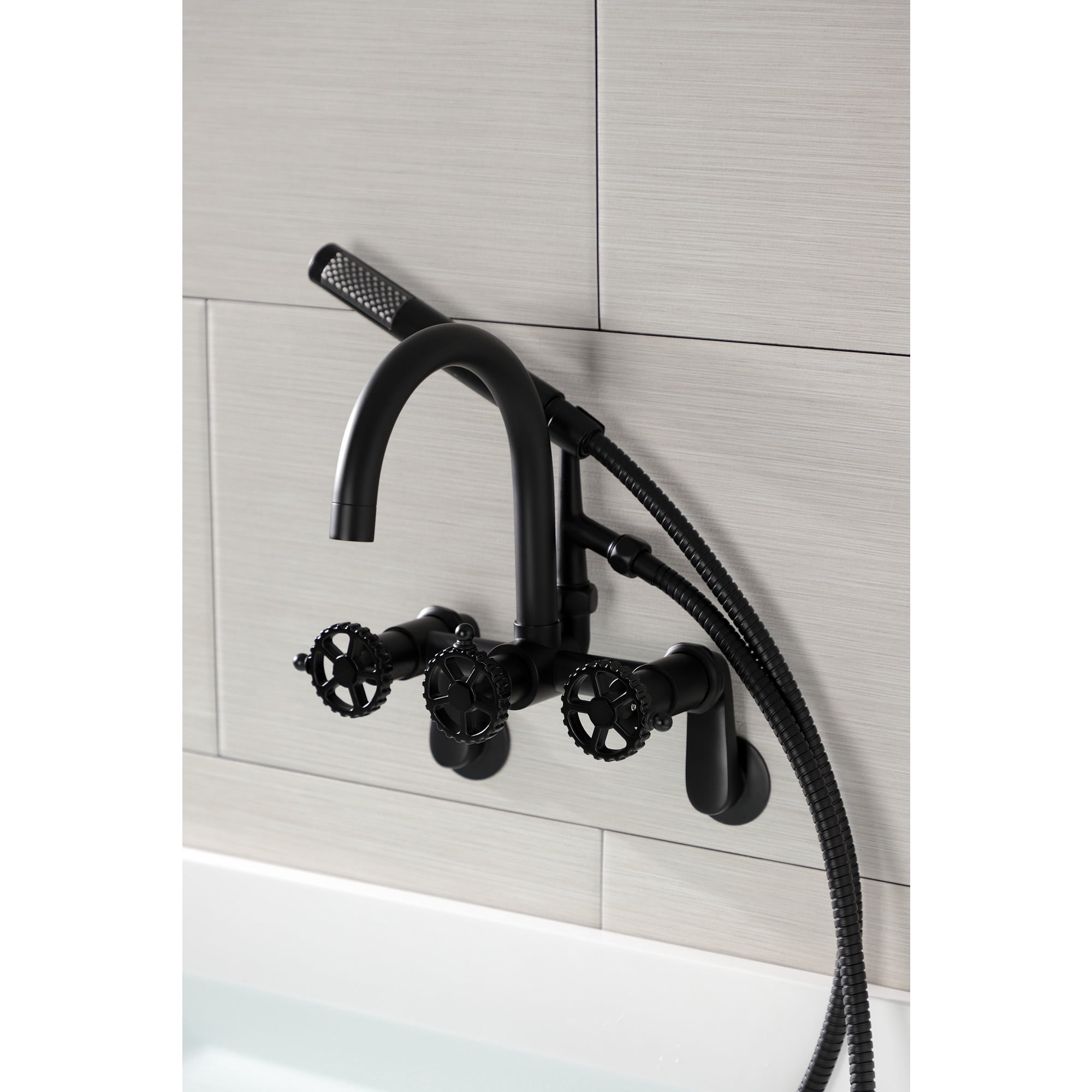 Kingston Brass AE8150CG Fuller 7-Inch Adjustable Wall Mount Clawfoot Tub Faucet, Matte Black