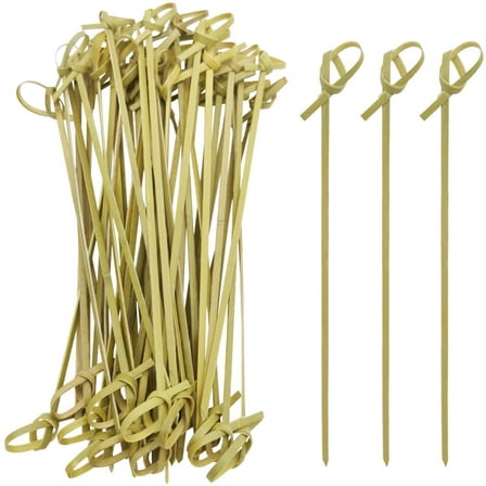 Bamboo Cocktail Picks 100 PCS Bamboo Skewers 6 Inch with Looped Knot, Food Picks,Party Toothpicks for Appetizers,Cocktail Drinks,Barbecue Snacks,Club Sandwiches. (Knot Skewer 6 inch 100 PCS)