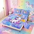 thumbnail image 2 of meiyoeat Kawaii Rainbow Unicorn Bed Sheets For Girls,Colorful Cute Stars Print Full Size Sheets For Kids,4-Piece, 2 of 6