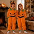 thumbnail image 2 of BOOMNY Halloween Toddler Girls Flannel Romper Hallowmas Pumpkin Face Graphic Long Sleeve Hooded Jumpsuits for Kids Soft Warm One Piece Fuzzy Jumpsuit, 2 of 6