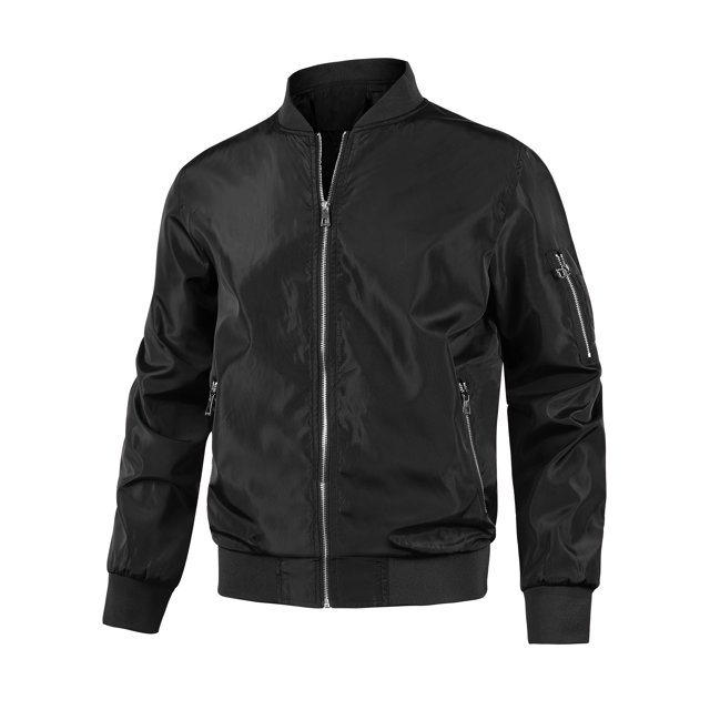Cortavientos para hombre, corte slim, ligero, de manga larga, con cremallera, chaqueta bomber Negro S Unique Bargains Chaqueta