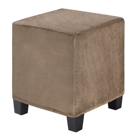 Uxcell 1-Pack 13" x 13" x 15" Stretch Square Ottoman Slipcovers Velvet Fabric Footstool Protector for Living Room Indoor [Light Brown]