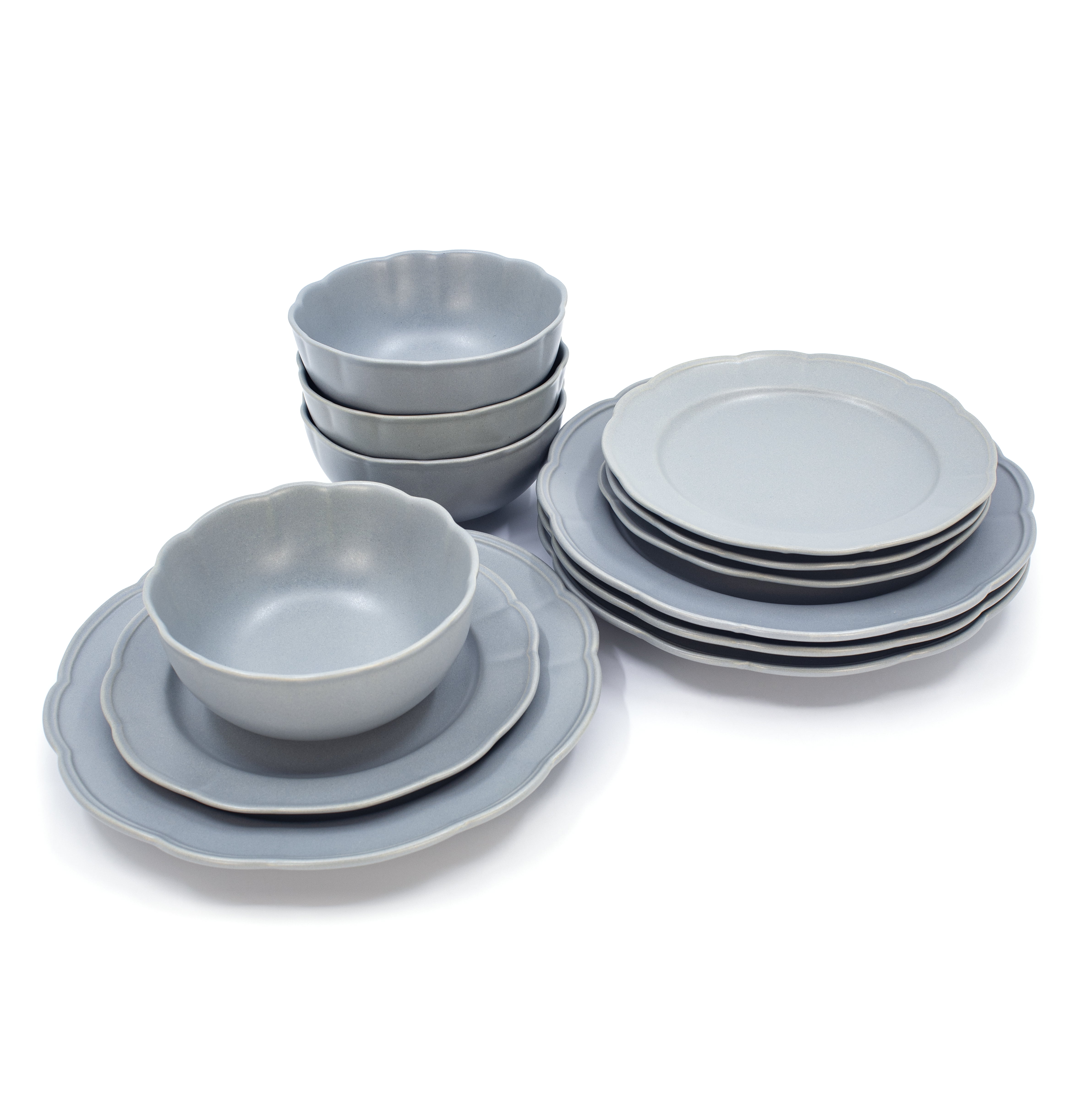 Ensemble de 12 couverts BU Scallop bleu