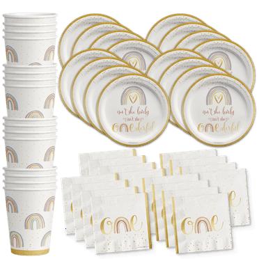 Isn't She Onederful Rainbow 1st Birthday Party Supplies Set Plates Cups and Napkins Tableware Kit for 16