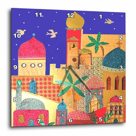 3dRose Jerusalem city gold domes Islamic architecture art colorful arty buildings - Jewish Israel Judaica, Wall Clock, 15 by 15-inch