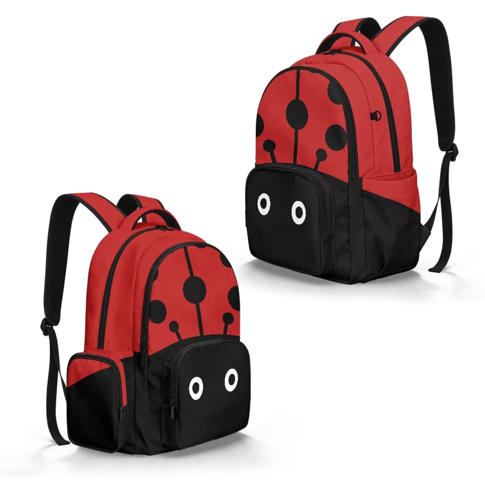 Mochila escolar de 17 pulgadas para niños, espaciosa, con múltiples bolsillos, estampado de mariquita, ligera 2