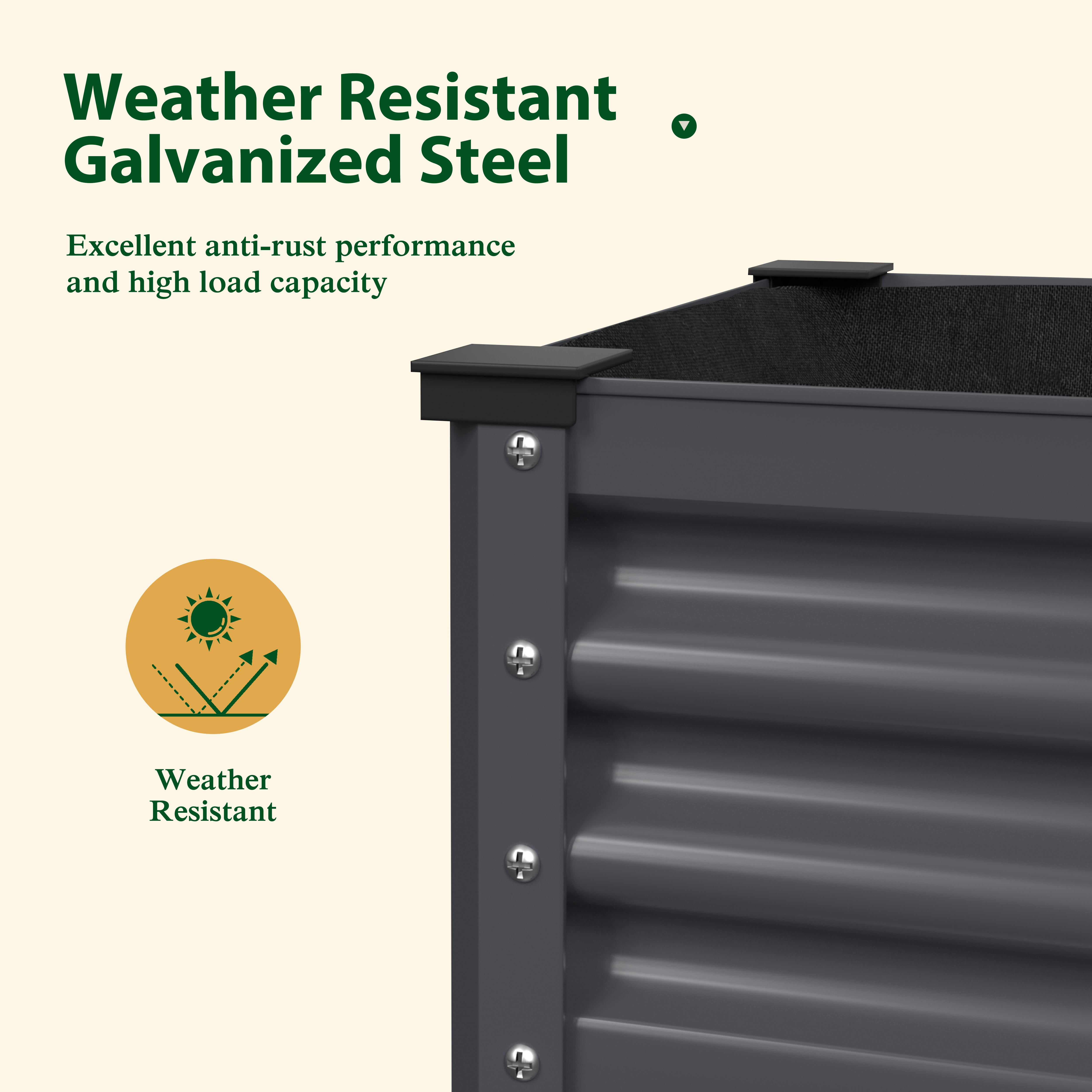 VEIKOUS 48"L×23"W×32"H Galvanized Steel Raised Garden Bed W/Drainage, Liner & Corner Protectors , Gray