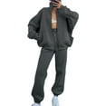 thumbnail image 1 of Innerwin Two Piece Outfit Long Sleeve Women Sweatsuits Jogging Solid Color Casual Tracksuit Sets Dark Gray M, 1 of 8