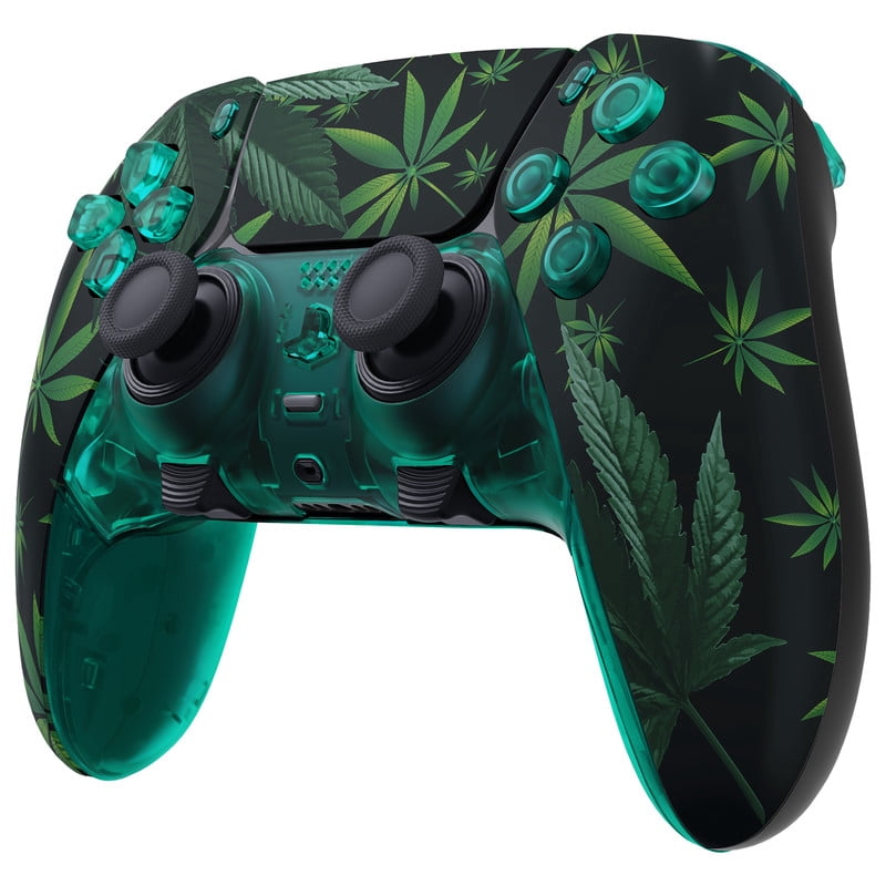 eXtremeRate Full Set Shell with Buttons Touchpad Cover Compatible with p s 5 Edge Controller, Green Weeds Replacement Decorative Trim Shell Front Back Plates Compatible with p-s-5 Edge Controller