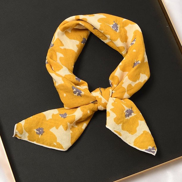 Zhuge Elegante y bufanda, pañuelo cuadrado pequeño de algodón y lino, pañuelo pequeño con diadema, pañuelo de seda (amarillo)