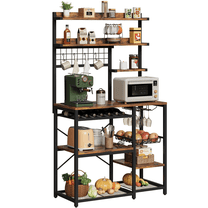 IRONCK 7-Tier Bakers Rack with Power Outlet, Microwave Stand, Coffee Bar Station, Kitchen Storage Shelf with Hooks and Wire Basket