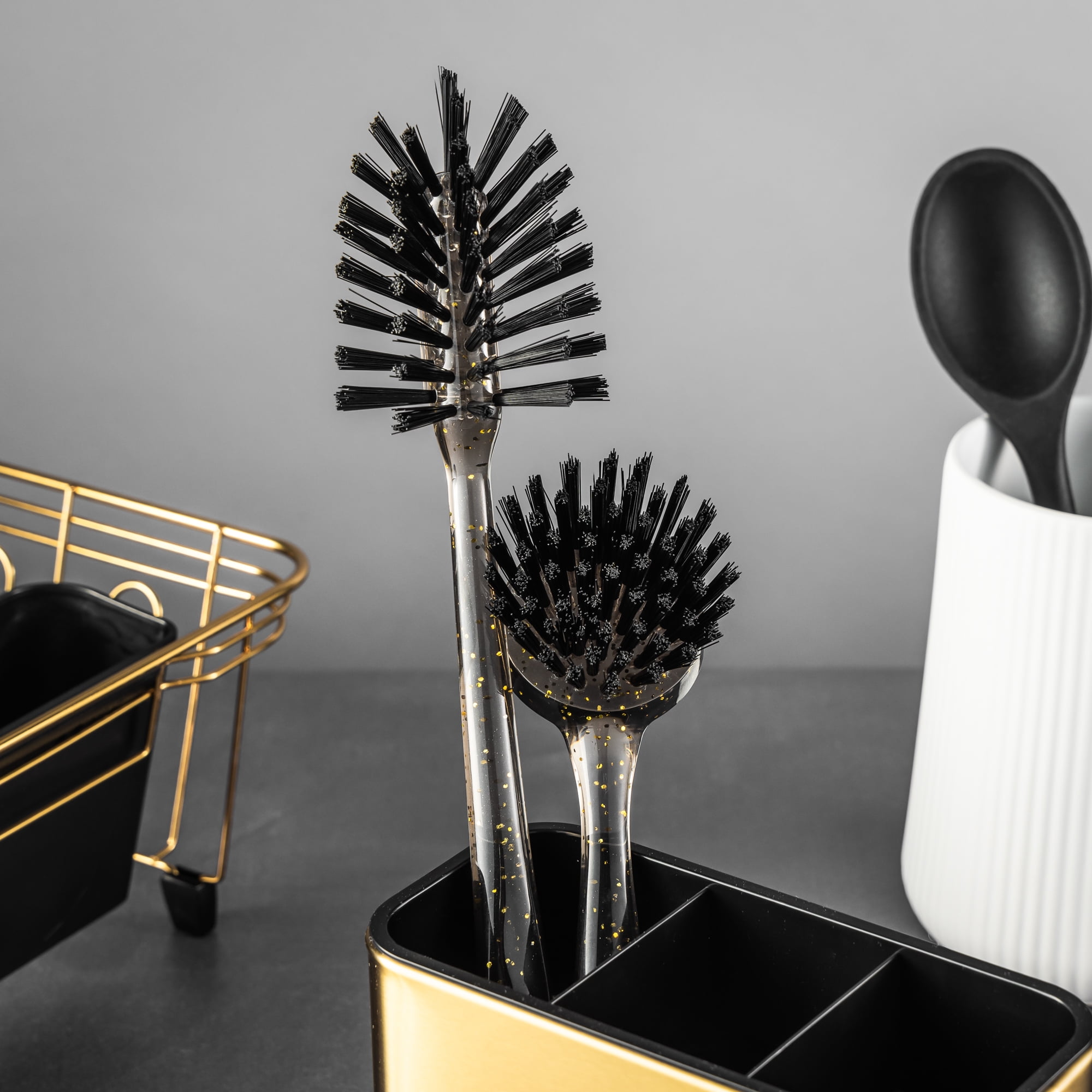 (2 pack) Thyme & Table 2 Piece Kitchen Sink Brush Set, Gold