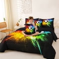 thumbnail image 3 of Castle Fairy Sport Soccer Full Size Bedding Sets 7 Pieces, Rainbow Splatter Pattern Full Size Bed in a Bag, Black Red Green,Black Reversible, 3 of 7