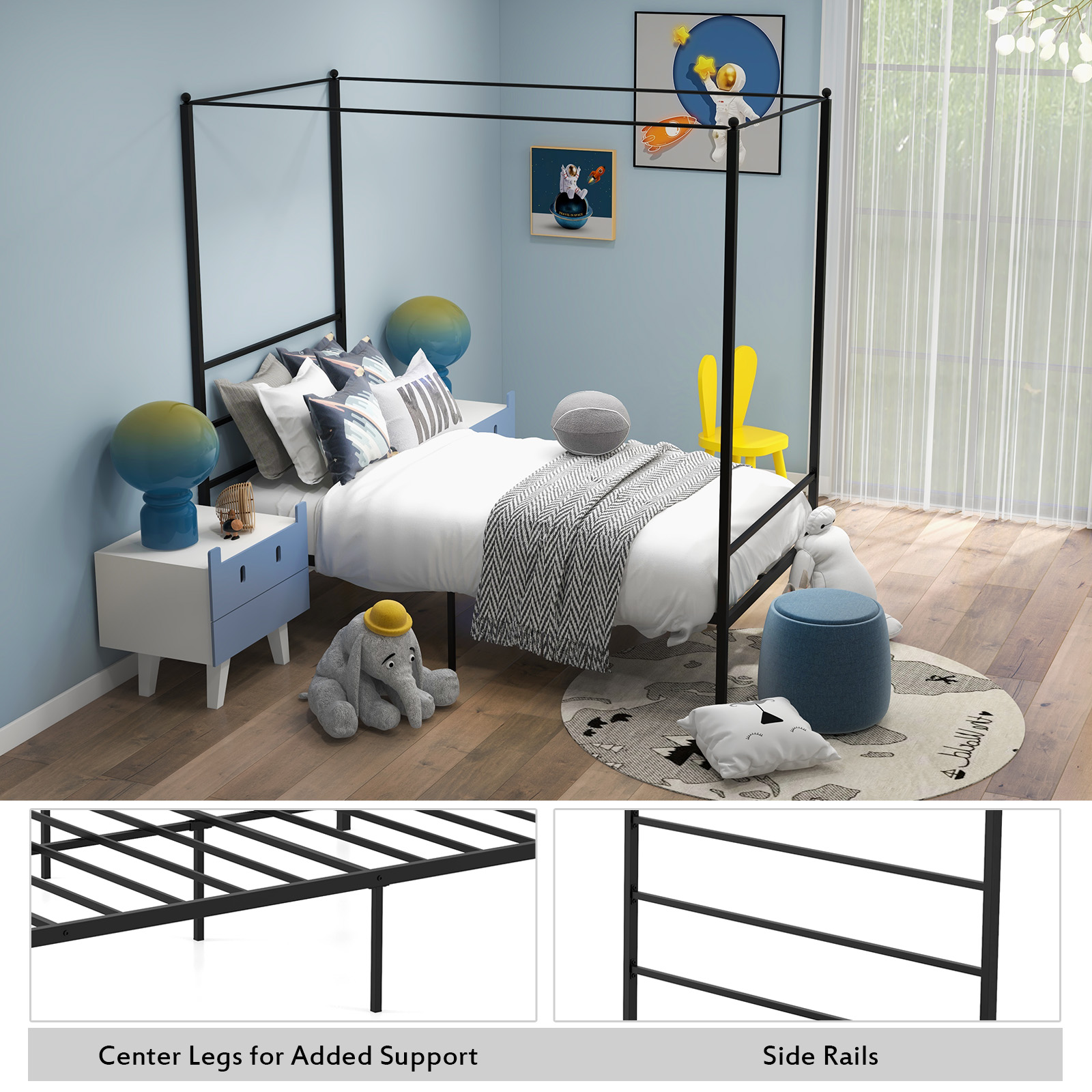 Giantex Metal Canopy Bed Frame, 4 Poster Canopied Platform Bed Frame, Mattress Foundation, No Box Spring Needed, Easy Assembly, Twin Size