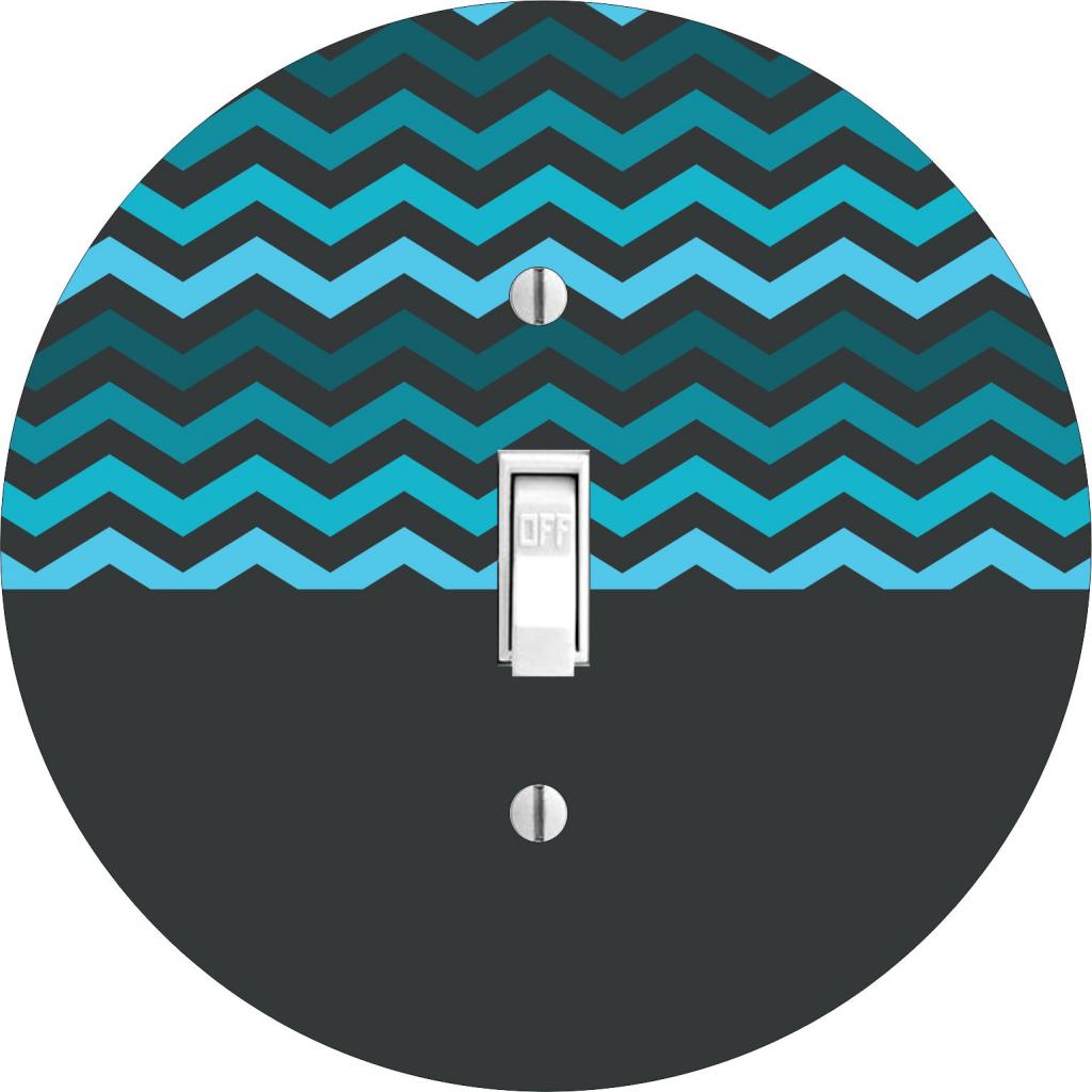 Blue Colorblocked Chevrons Round Hardboard Light Switch Cover for
