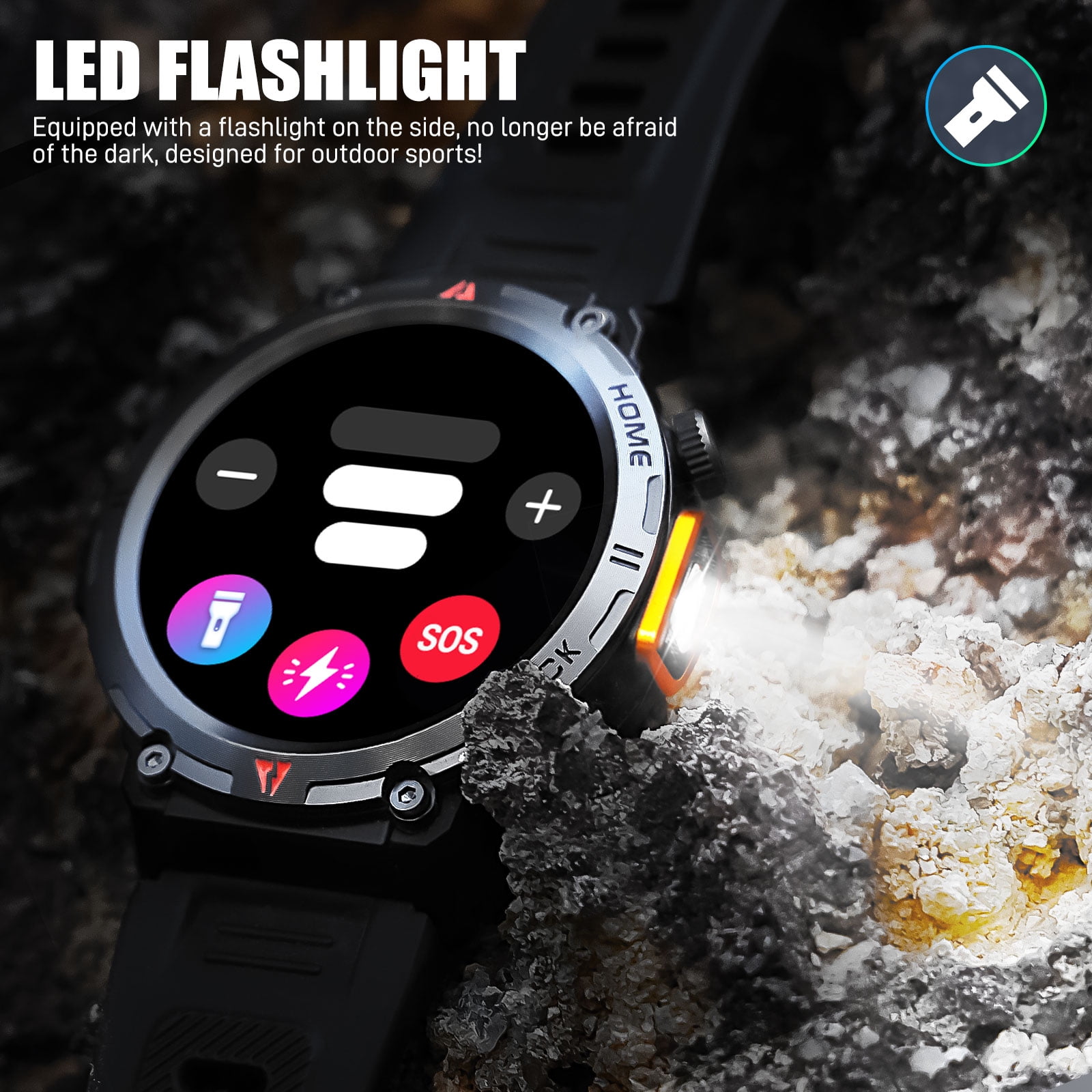 XAXRE KE3Pro GPS Smart Watch for Men with, 3ATM Waterproof Watch 530mAh Smartwatch with Flashlight Compatible with Android iOS, 1pc