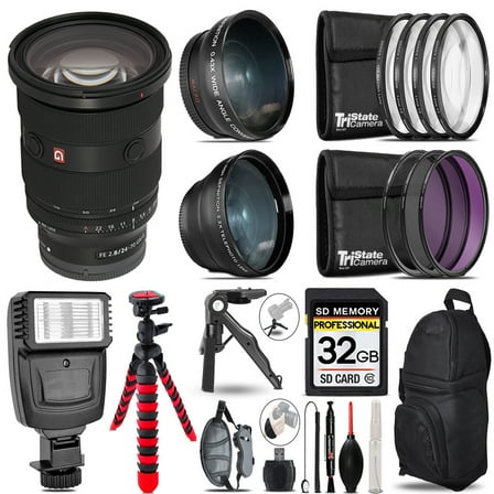 Sony FE 24-70mm f/2.8 GM II Lens -3 Lens Kit   Slave Flash   Tripod - 32GB Accessory Bundle (International Version)
