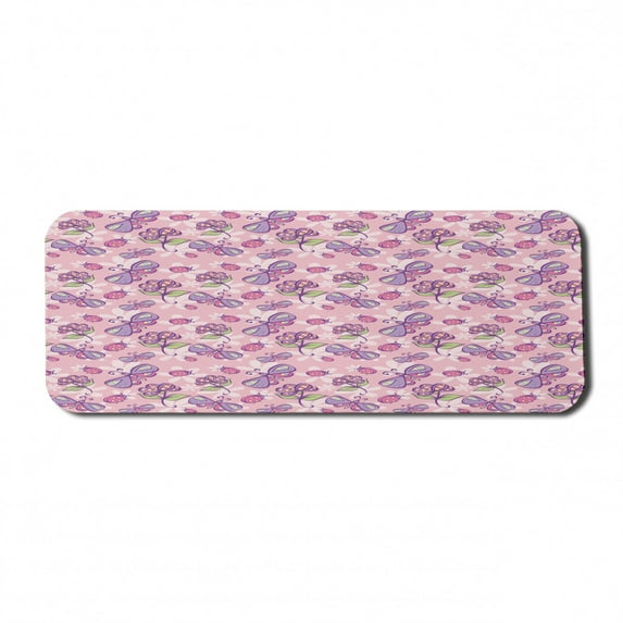 Floral Computer Mouse Pad, Butterflies Flowers Cartoon Kids Girls Baby Playroom Nursery Theme, Rectangle Non-Slip Rubber Mousepad Large, 31" x 12" Gaming Size, Pale Pink Lavender, by Ambesonne
