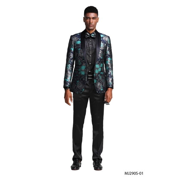 Mens Satin Shawl Lapel Blazer Only Floral Pattern