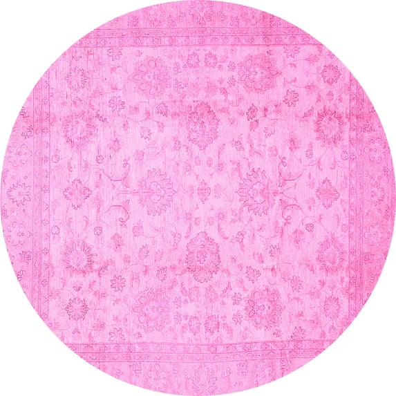 Ahgly Company Indoor Round Oriental Pink Traditional Area Rugs, 7' Round