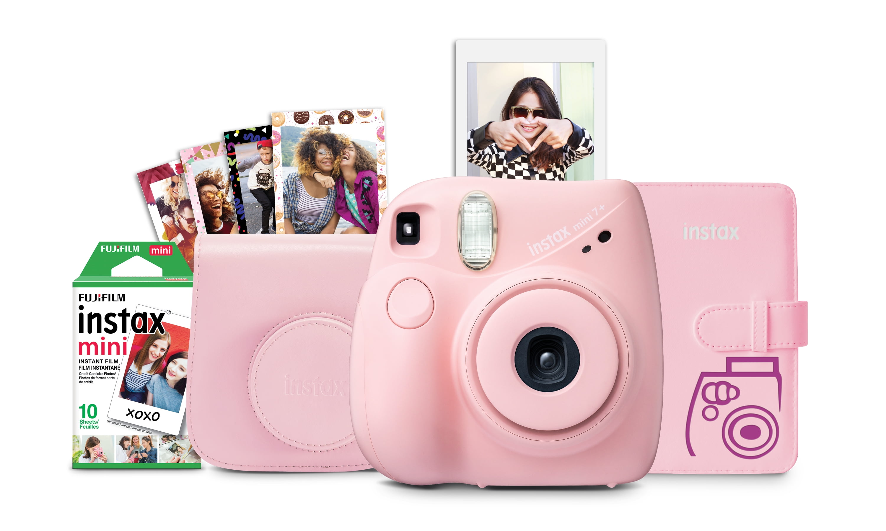 Fujifilm INSTAX Mini 7+ Bundle (10-Pack Camera Case, Stickers), Light Pink - Walmart.com