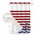thumbnail image 2 of Anchor Red No Hook Shower Curtain Waterproof, Bathroom Curtains with Snap in Liners and See Through Top Window, Modern Navy Blue White Striped Nautical Hotel Style Bathtub Curtains Shower 72"Wx96"L, 2 of 8