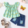 thumbnail image 2 of TAIAOJING Toddler Gilrl Fly Sleeve Cartoon Fruit Prints Tops Enim Shorts Child Kids Outfits For 18-24 Months, 2 of 9