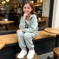 thumbnail image 6 of Kids Stand Collar Set, Long Sleeve Zipper Coat & Pants, Leisure Two-Piece Outfit For Children Green 11-12Years, 6 of 7