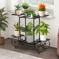 thumbnail image 6 of Wisfor 6 Potted Metal Garden Cart Plant Stand Flower Rack Indoor Outdoor  Black, 32.7x8.7x27inch, 6 of 9