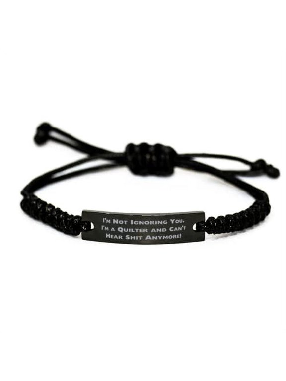Quilter for Colleagues, I'm Not Ignoring You. I'm a Quilter and!, Gag Quilter Black Rope Bracelet, Engraved Bracelet from Coworkers
