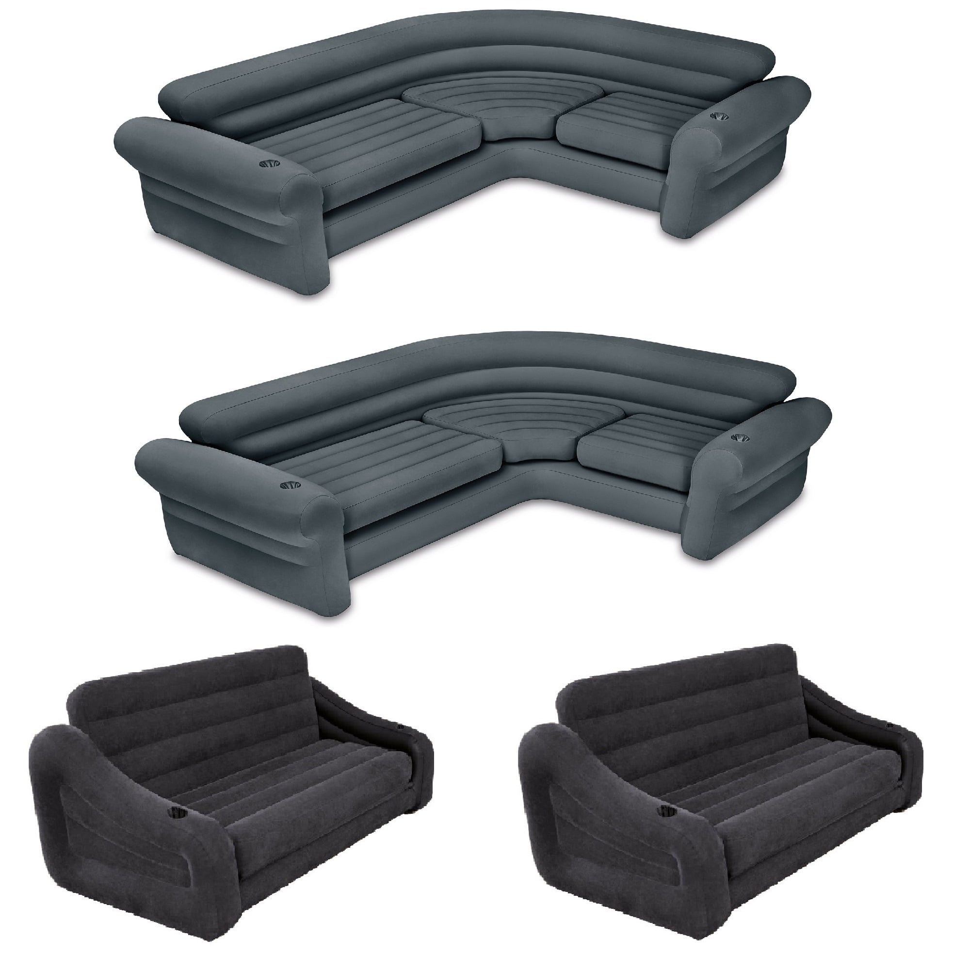 Intex Inflatable Indoor Couch Sectional(2 Pack) w/ Queen Futon Sofa Bed