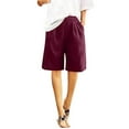 thumbnail image 5 of Aobny 2025 Women's Shorts Bermuda Pockets Red Shorts Cotton Linen High Waisted Knee Length Fancy Pants,XXL, 5 of 7