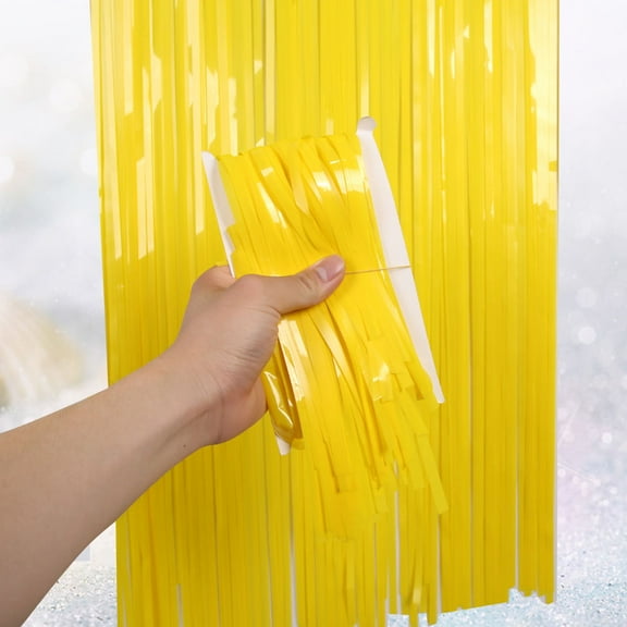 FESTFENDS Table Skirt for Birthday Party Yellow PET 1Pcs with Tassel Backdrop