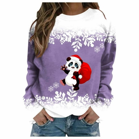 Hoodies for women Women s Fashion Temperament Christmas Creative Printed Round Neck Long Sleeve Hoodie Fragarn