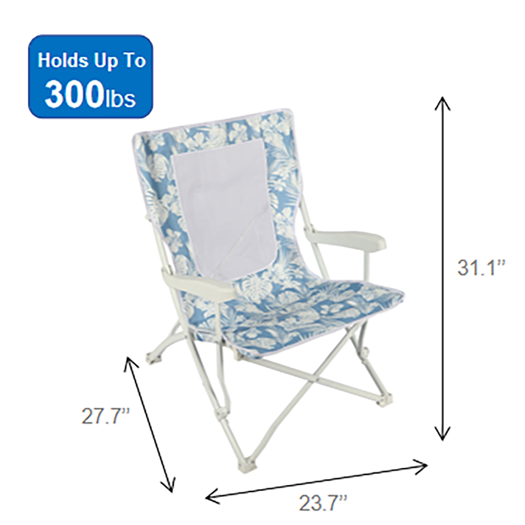 Mainstays Beach Hard Arm Mesh Chair, Palm, Blue