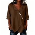 thumbnail image 3 of Craaazy Shirts for Women Three Quarter Sleeve Relaxed Fit Solid Color V Neck Cotton Linen Tees for Casual Summer Vacation, 3 of 6
