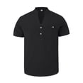 thumbnail image 5 of Men Henley Shirt Solid Color Cotton Linen Short Sleeve T-Shirts Band Collar Beach Vacation Pullover, 5 of 7