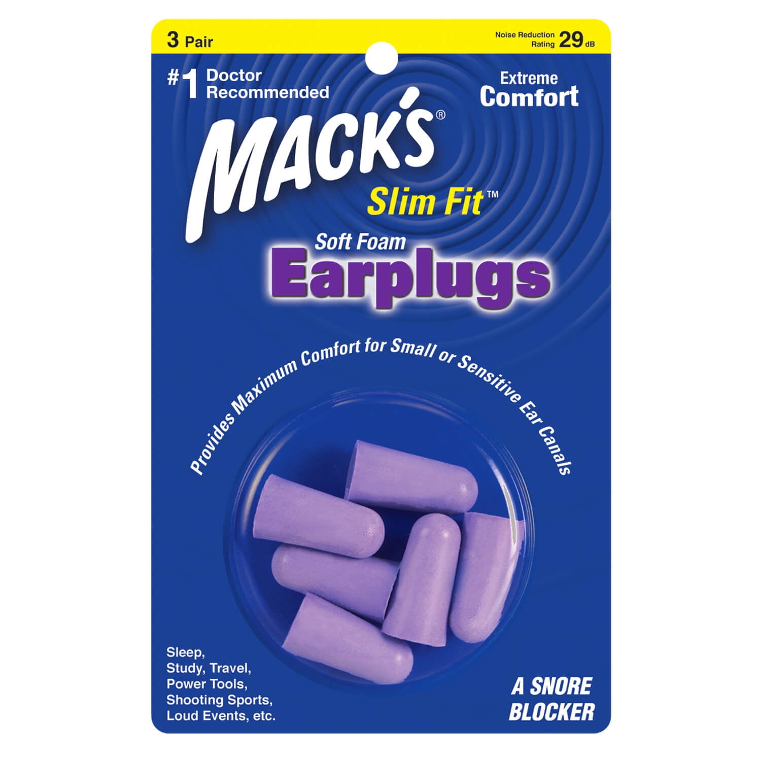 Mack's Slim Fit SafeSound Ear Plugs - 3-pair Blister Pack