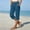 Blue, variant on Cotton Linen Capri for Women Petite Tailored Split Button Elastic Waist Capris Light Weight Summer Casual, M