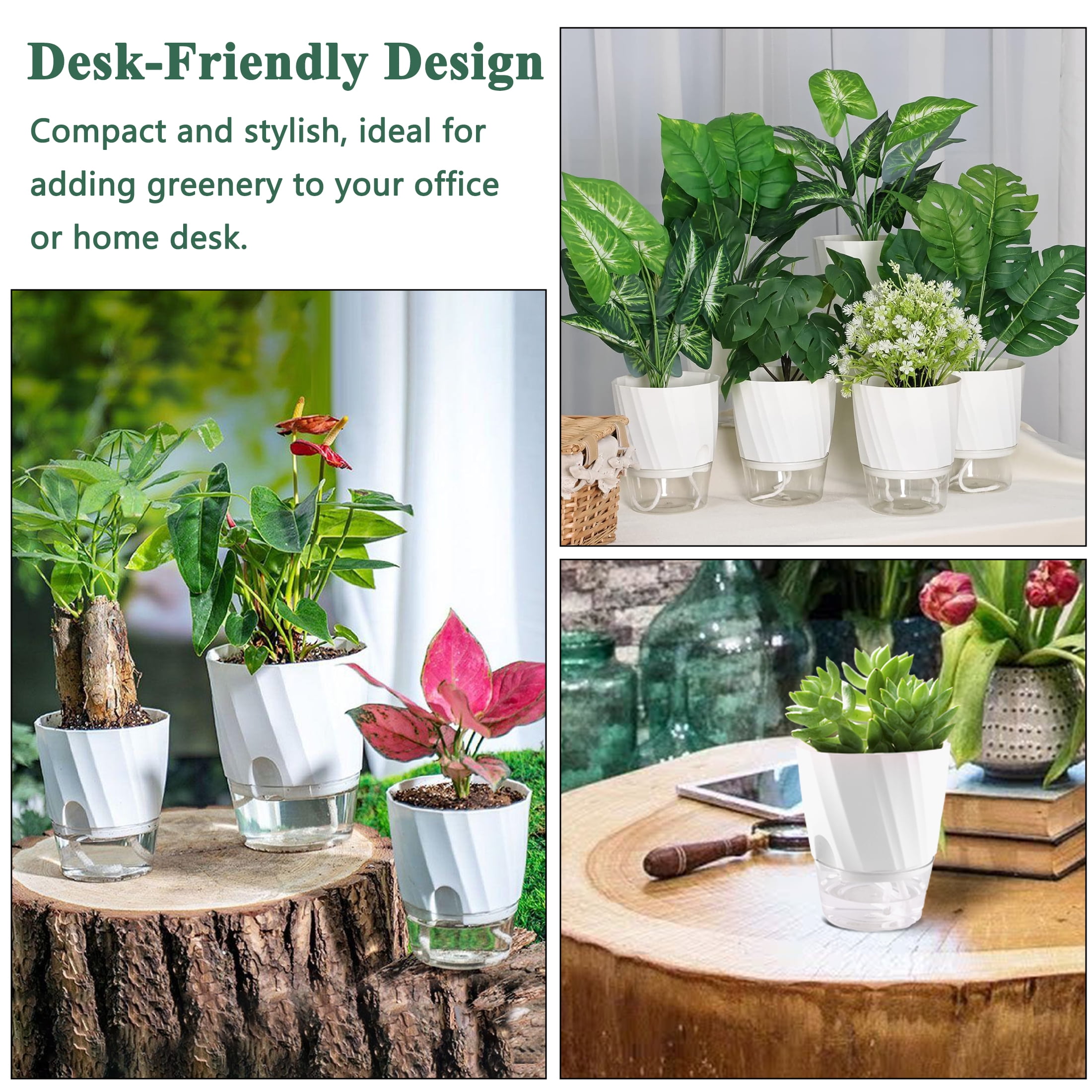 Fabulas Self Watering Planters, 6 Pack 4.5/5.9 Inch Plastic Self Watering Planter Pots with Wick Rope and Reservoir for Indoor Plants, African Violets, Orchid, Flowers, Herbs, White