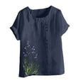 thumbnail image 3 of Linen T-Shirts for Women Vintage Floral Graphic Short Sleeve Tops Round Neck Casual Loose T Shirts Summer Outfits 2025 Fashion, 3 of 4