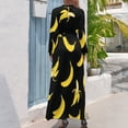 thumbnail image 3 of Bananas On Black Background Women's Long Dress Long Sleeves Dress Vintage Dresses Party Maxi Dress High Waist Dress, 3 of 4