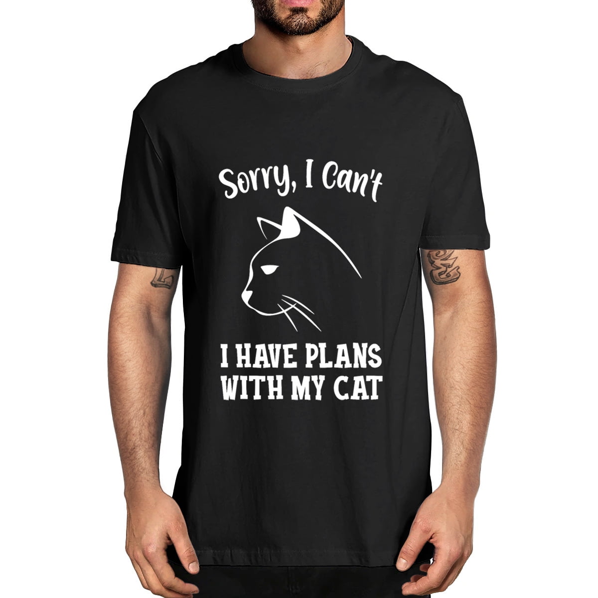 Sorry I Can't I Have Plans with My Cat Womens Short Sleeve Cotton Black T-shirt