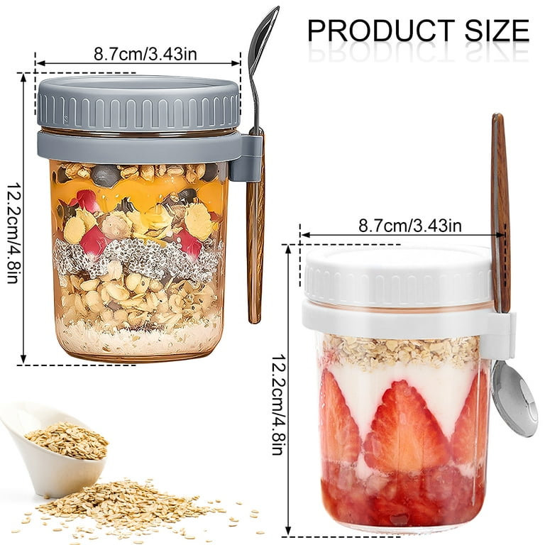Gotydi 2Pcs Overnight Oats Containers with Stainless Steel Spoon Lids 10oz  Food Grade Portable Reusable Airtight Overnight Oats Jars for Milk Cereal  Fruit Office Trip 